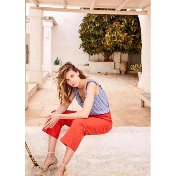 Sezane Manon Striped Blouse Tank Top Ruffle Buttondown Embroidered M-38 283123 - Picture 2 of 9